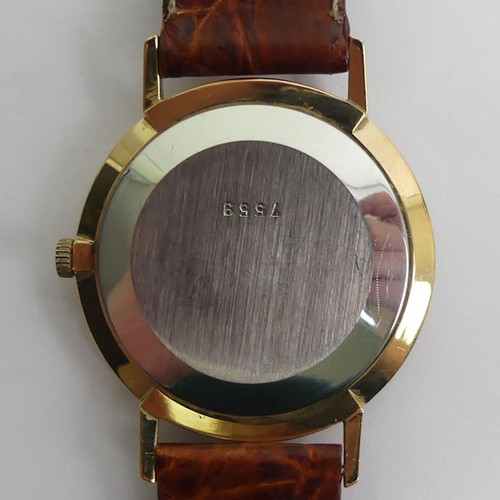 142 - Bernex masonic dial manual wind gold tone gents watch on a brown leather strap, 36mm inc. button.