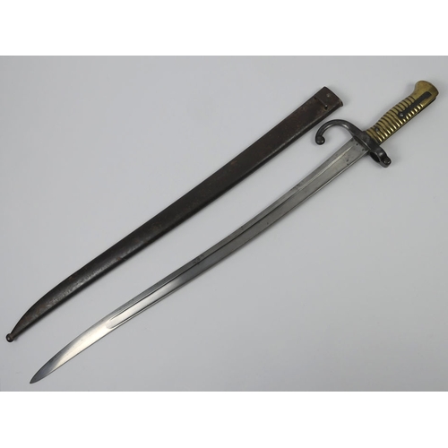 203 - French Chassepot M1866 19th century bayonet and scabbard, the blade signed and dated 1869, blade 57.... 