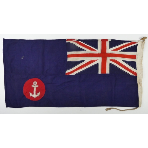 226 - A Royal Navy blue ensign flag with stitched panel, 4cm x 92cm.