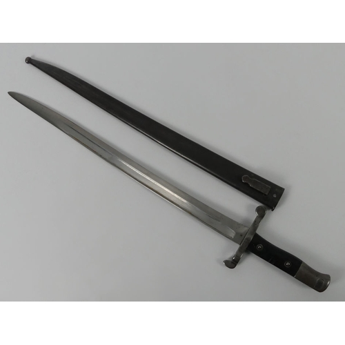 229 - WWI Portuguese model 1885 Guedes bayonet and scabbard, blade 47cm.