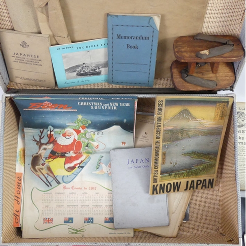 256 - A case of ephemera and momentoes relating to the British Occupational Forces Japan, including maps, ... 