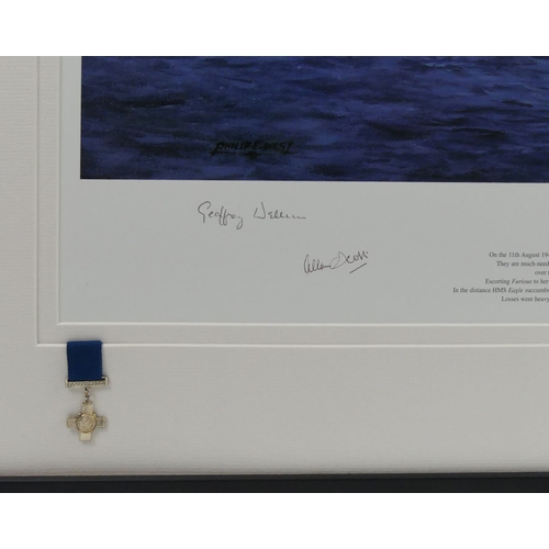 257 - A Framed and glazed limited edition print 'Spitfires Malta Bound' signed by various pilots including... 