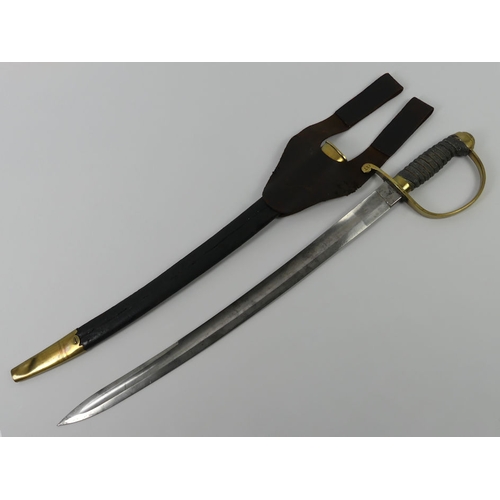 264 - British pre-1850 Constabulary short sword and scabbard by Parker Field and Sons. Blade 55cm