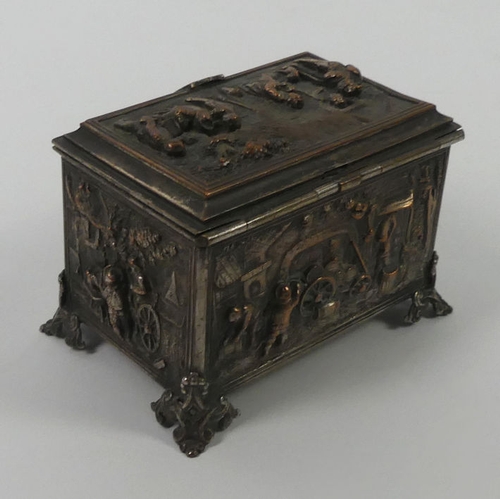 319 - Silver plated 19th Century silk lined jewellery casket, 9.5cm x 6cm x 6cm.