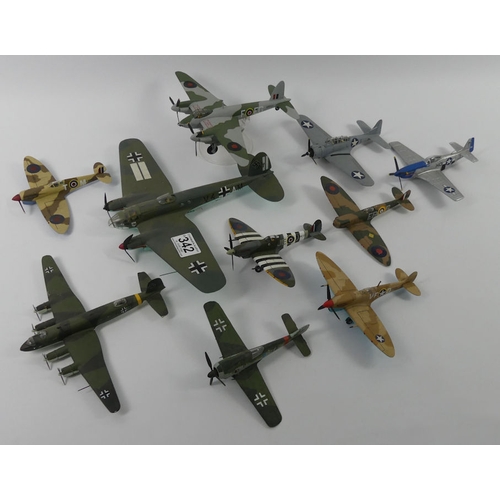 342 - Ten unboxed diecast warplanes.