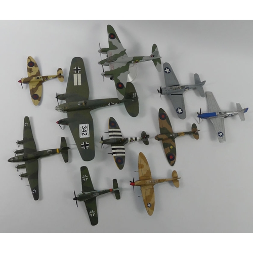 342 - Ten unboxed diecast warplanes.