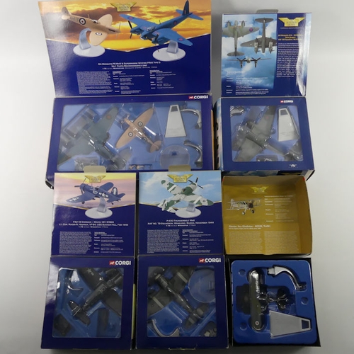 345 - Five boxed Corgi diecast Aviation Archive war planes AA36023 Sea Gladiator, AA32801 DH Mosquito, A33... 