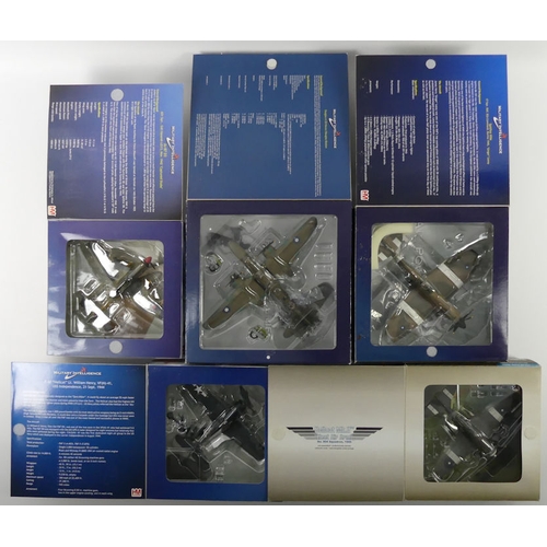 347 - Five boxed Hobbymaster war planes including Douglas A20, FSF5N, Spitifre HVV, 1:72 scale.