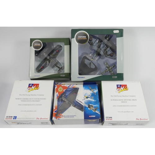 349 - Five boxed diecast war planes Oxford Aviation Fiester F1, Oxford Aviation Hawker Hurricane Mk1, Corg... 