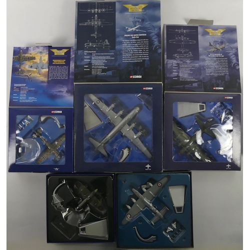 357 - Five boxed Corgi diecast Aviation Archive war planes AA319348 Supermarine Spitfire MK V6, 49204 Mess... 