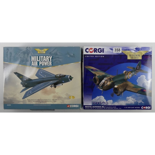 358 - Two boxed Corgi diecast Aviation Archive AA38406 Brtistol Blenheim MKI and AA32304 English Electric ... 