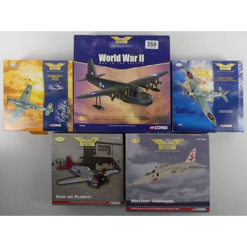 359 - Five boxed Corgi diecast Aviation Archives war planes, 49202 Messerschmidt109E, AA31902 Supermarine ... 