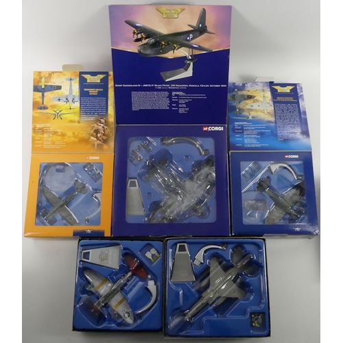 359 - Five boxed Corgi diecast Aviation Archives war planes, 49202 Messerschmidt109E, AA31902 Supermarine ... 