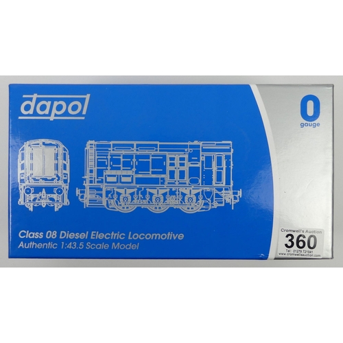 360 - A boxed Dapol 0 gauge class 08 diesel electric locomotive 1:43.5 scale model 13308 Charlie BR Block,... 