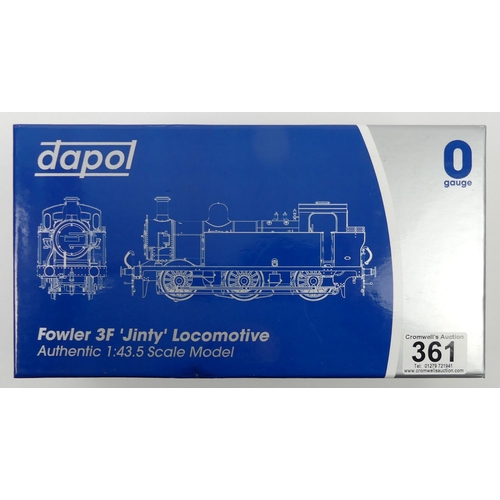 361 - A boxed Dapol 0 gauge Fowler 3F 'Jinty' locomotive 1:43.5 scale model, 0-6-0 BR 47383 club special e... 