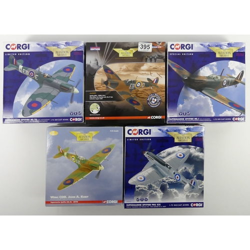 395 - Five boxed Corgi diecast Aviation Archive war planes, AA38706 Supermarine Spitfire PRW XIX, AA39207 ... 