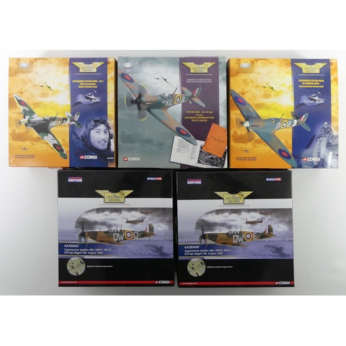 399 - Five boxed Corgi diecast Aviation Archive war planes, AA31907 Supermarine Spitfire MK VB, AA39204B S... 