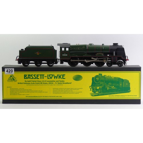 420 - 0 gauge Bassett-Lowke re-built Patriot Class 4-6-0 locomotive and tender BR green 45534, E 'Tootal B... 