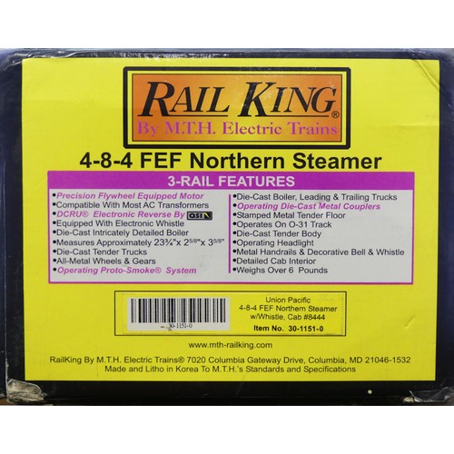 426 - Rail King 0 gauge 4-8-4 FEF Northern Steamer by MTH electric trains with whistle, boxed.