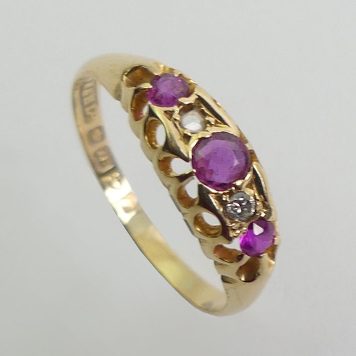 69 - 18ct gold, ruby and diamond ring, Chester 1915, 3.3 grams, 5.5mm, size P 1/2.