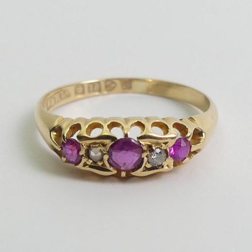 69 - 18ct gold, ruby and diamond ring, Chester 1915, 3.3 grams, 5.5mm, size P 1/2.