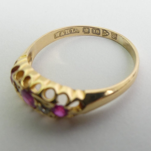 69 - 18ct gold, ruby and diamond ring, Chester 1915, 3.3 grams, 5.5mm, size P 1/2.