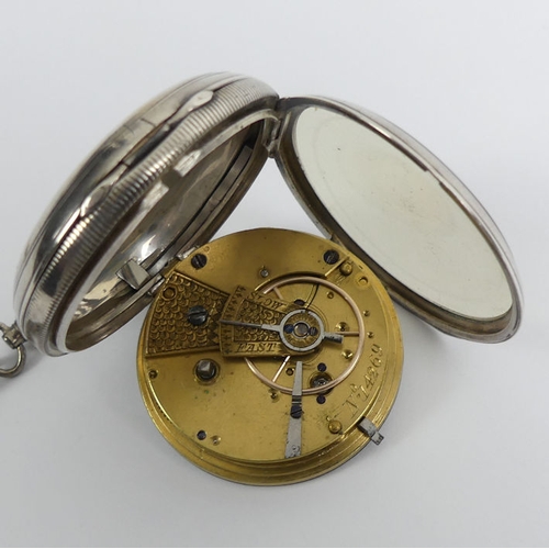 136 - Victorian silver open face pocket watch with buckle and belt design Albert chain and car fob.