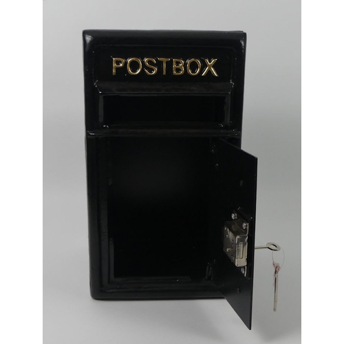 269 - A metal post box with keys, 45cm x 24cm.