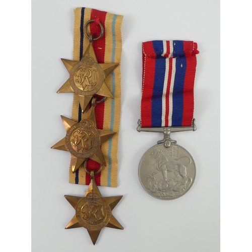 221 - WWII medals, Africa Star, 1935-45 Star, France and Germany Star and War medal together with two boxe... 