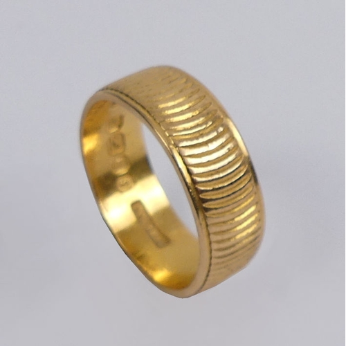 112 - 22ct gold textured wedding ring, 5.9 grams, Birm.1962, 6.4mm, size N.