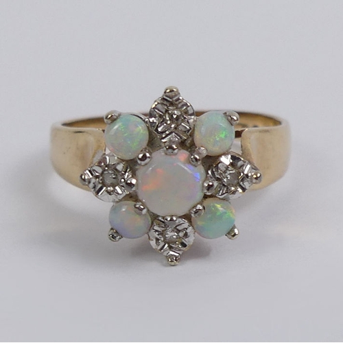 1 - 9ct gold opal and diamond ring, 3.3 grams, 12mm, size N.