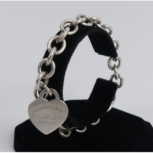 24 - Tiffany & Co silver heart bracelet, 37.6 grams, 20cm x 10mm.