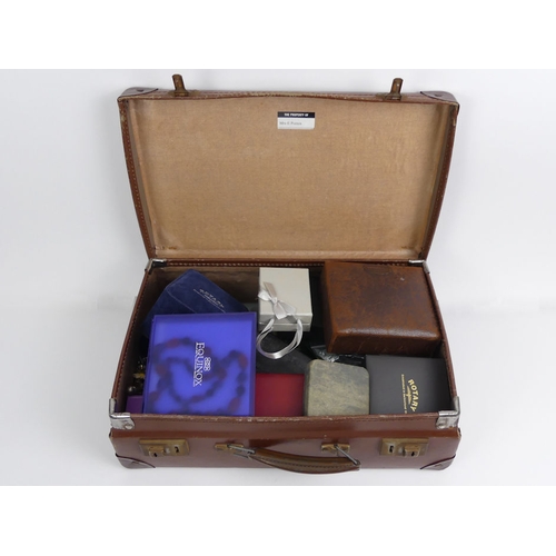 48 - A case containing various items of costume jewellery and watches, including a silver and amber neckl... 