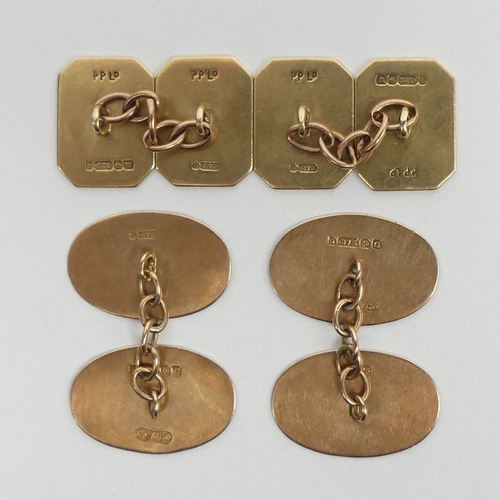 63 - A pair of 9ct gold cufflinks, Birm. 1946 and a pair of 9ct rose gold examples, Birm. 1931, 8.2 grams... 