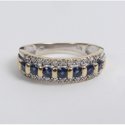 73 - 9ct gold sapphire and diamond ring, 2.6 grams, 5.7mm, size O.