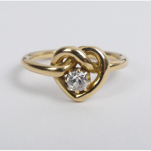 78 - 18ct gold (tested) cushion cut diamond heart ring, 3.5 grams, 9.5mm, size M.