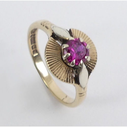 83 - 9ct gold faux ruby ring, Birm. 1965, 3.1 grams, 10.5mm.