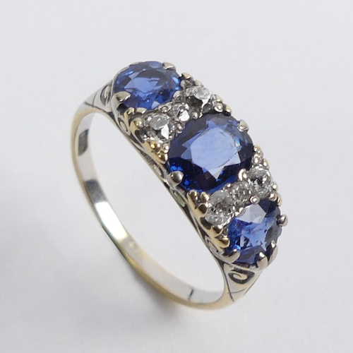 92 - 18ct gold, sapphire and diamond ring, 3.6 grams, 7.5mm, size N 1/2.