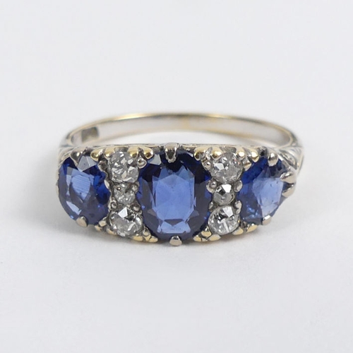 92 - 18ct gold, sapphire and diamond ring, 3.6 grams, 7.5mm, size N 1/2.