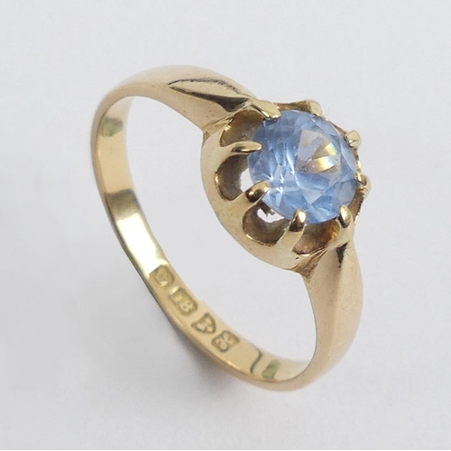 98 - 18ct gold, blue topaz single stone ring, Chester 1908, 3.1 grams, 8.7mm, size O.