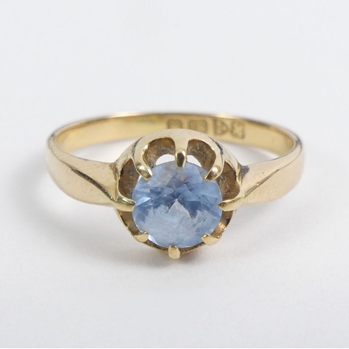 98 - 18ct gold, blue topaz single stone ring, Chester 1908, 3.1 grams, 8.7mm, size O.