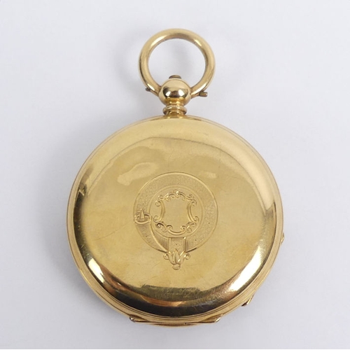 121 - Victorian 18ct gold key wind pocket watch, Nordmann Swiss Movement, 74 grams gross, 677mm x 45mm.