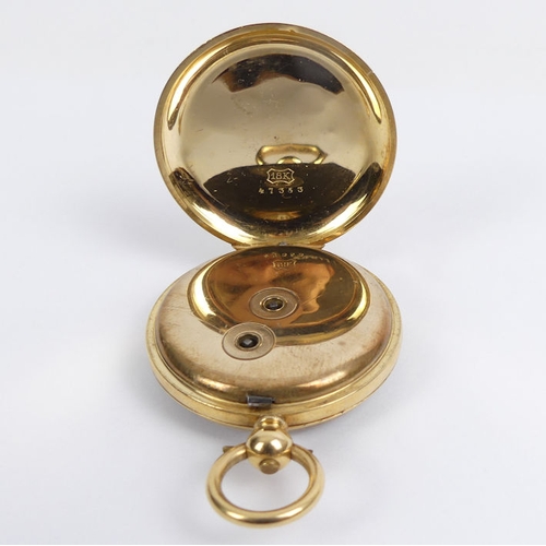 121 - Victorian 18ct gold key wind pocket watch, Nordmann Swiss Movement, 74 grams gross, 677mm x 45mm.