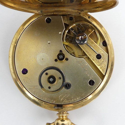 121 - Victorian 18ct gold key wind pocket watch, Nordmann Swiss Movement, 74 grams gross, 677mm x 45mm.