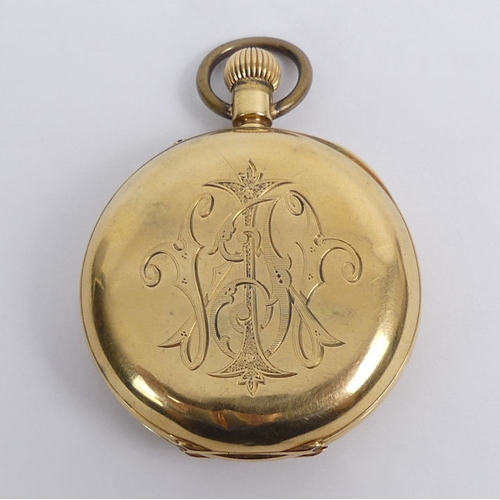 123 - 18ct half Hunter pocket watch, London 1880, 79 grams gross, 44mm x 61mm.
Condition Report: In workin... 