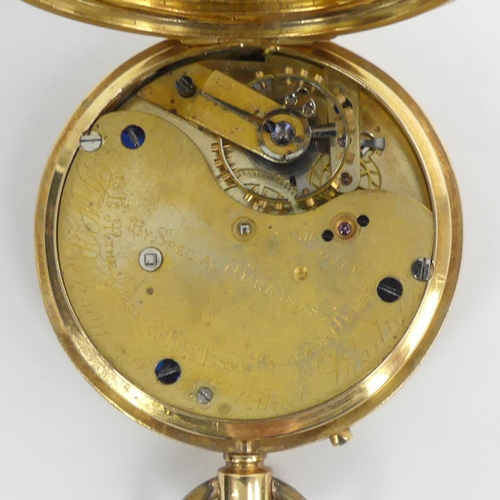 123 - 18ct half Hunter pocket watch, London 1880, 79 grams gross, 44mm x 61mm.
Condition Report: In workin... 