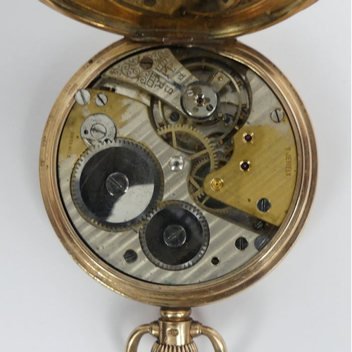 125 - 9ct gold full Hunter pocket watch, Birm. 1915, 86.9 grams gross, 66mm x 48mm.