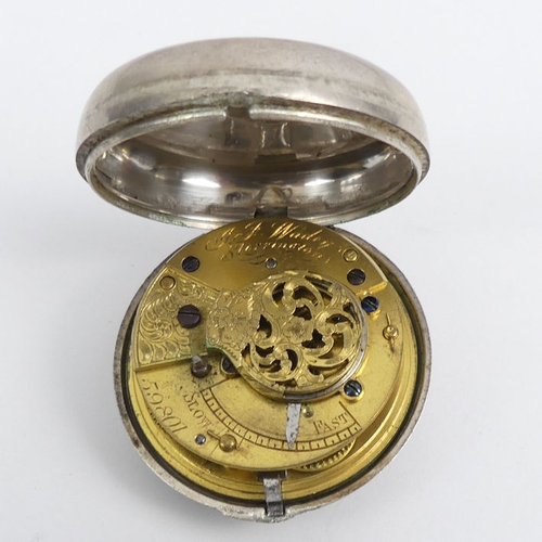 134 - Victorian silver pair case pocket watch, London 1877, 55mm x 74mm.