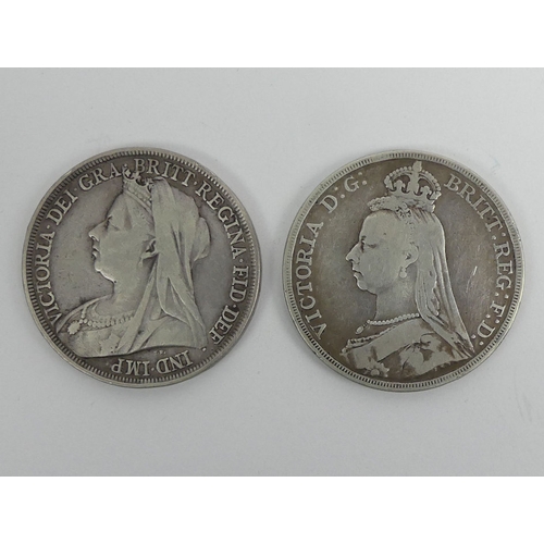 153 - Queen Victoria silver 1887 and 1897 Jubilee crowns.