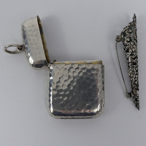 169 - Victorian silver plannished vesta case, London 1891 and a silver plated posy holder.